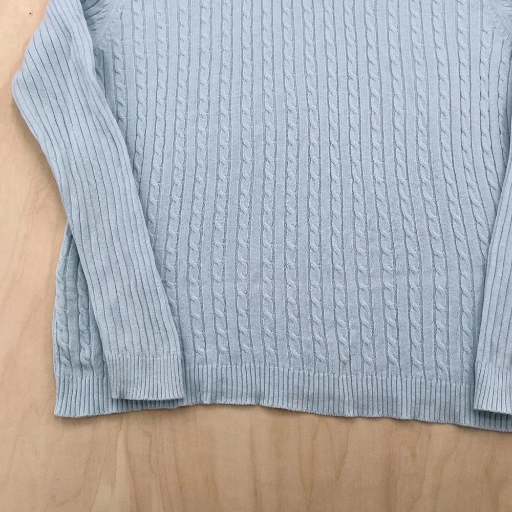 Evan-Picone Sweater Wms Petite M Blue Cable Knit Turtleneck Cotton Classic Soft